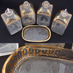 Rare Antique Georgian Era Mahogany Decanter Box, Unique Shape & Seashell Marquetry Inlay, 4 Decanters