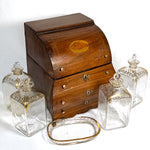 Rare Antique Georgian Era Mahogany Decanter Box, Unique Shape & Seashell Marquetry Inlay, 4 Decanters