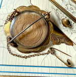 Large Victorian Era Mourning or Memento Brooch, 15k Gold with Rubies, Locket Back w Lock of Blond Hair