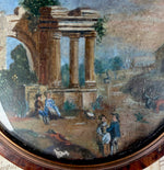 Antique French Burl Wood Snuff or Bonbon Box, Painting of Roman Ruins and People, Landscape