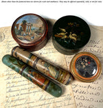 Antique French Burl Wood Snuff or Bonbon Box, Painting of Roman Ruins and People, Landscape