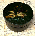 Antique Bonbonnière or Snuff Box, French 19th Century Vernis Martin Doves, Garlands and Holly