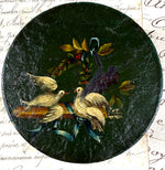 Antique Bonbonnière or Snuff Box, French 19th Century Vernis Martin Doves, Garlands and Holly