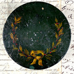 Antique Bonbonnière or Snuff Box, French 19th Century Vernis Martin Doves, Garlands and Holly