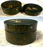 Antique Bonbonnière or Snuff Box, French 19th Century Vernis Martin Doves, Garlands and Holly