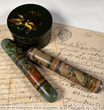 Antique Bonbonnière or Snuff Box, French 19th Century Vernis Martin Doves, Garlands and Holly