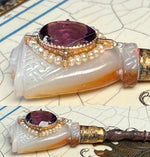 Delicate Antique French 18k and Mother of Pearl Stiletto or Crochet Hook, Tambour, Seed Pearls