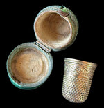 Antique 18th Century French 18k Gold Thimble in Original Shagreen Case, Etui, Necessaire