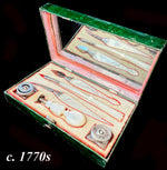 Antique French c. 1770s Palais Royal Mother of Pearl Wriiter's Set, Necessaire, Pen Inkwells, seal, 18th Century