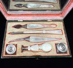 Antique French c. 1770s Palais Royal Mother of Pearl Wriiter's Set, Necessaire, Pen Inkwells, seal, 18th Century