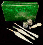 Antique French c. 1770s Palais Royal Mother of Pearl Wriiter's Set, Necessaire, Pen Inkwells, seal, 18th Century