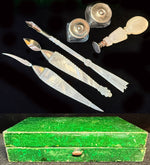 Antique French c. 1770s Palais Royal Mother of Pearl Wriiter's Set, Necessaire, Pen Inkwells, seal, 18th Century