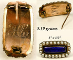 Antique English Victorian Mourning Pin, Brooch in 12k Gold with Seed Pearls and Deep Cobalt Kiln-fired Enamel