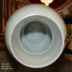 Antique Victorian Era White Opaline Glass 11" Vase, Colorful Hand Painted Bird & Foliage