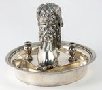 RARE Antique French Poodle Inkwell, Ink Well, Pen Stand, Silver Plate on Bronze