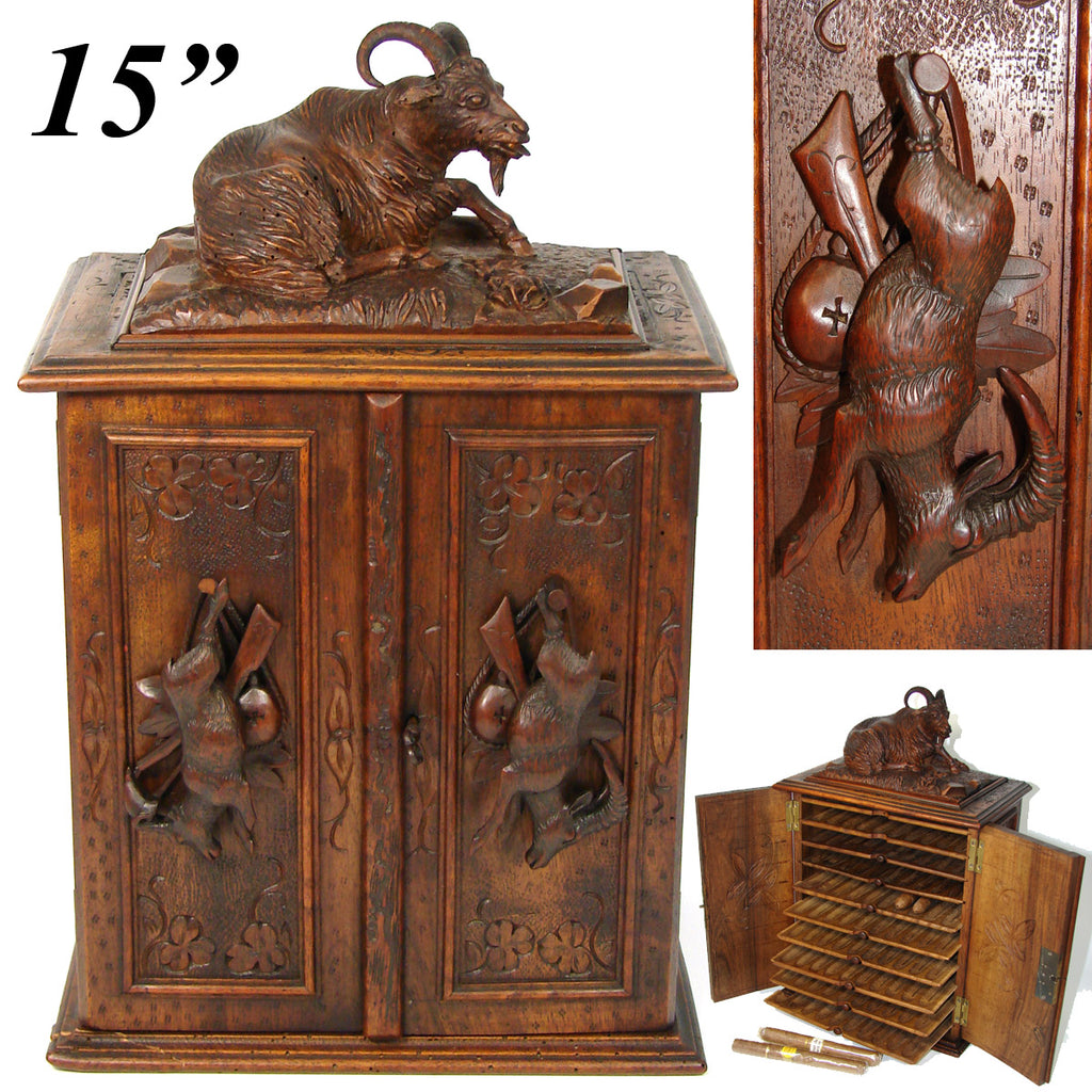 Lg Antique Victorian Black Forest Fruits of the Hunt 15" Cabinet, Cigar Presenter (not humidor)