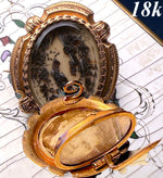 Elegant Little Antique French 18k Gold Double Locket Mourning Brooch, Napoleon III Era