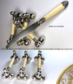 Stunning Group of 3 Opulent Antique English Knife Rests, 1897 British Sterling and Ivory