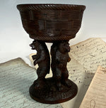 RARE Antique Swiss Black Forest 5" Tall Goblet or String Cup, 3 Bears as Pedestal