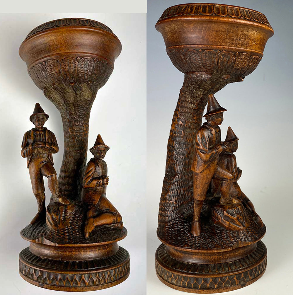 RARE Antique Early 19th Century Carved Swiss Black Forest Figural Goblet, 2 Figures, Hunters