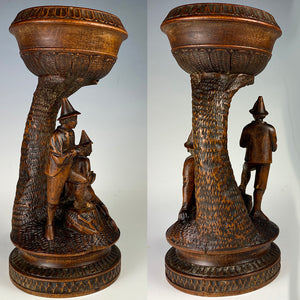 RARE Antique Early 19th Century Carved Swiss Black Forest Figural Goblet, 2 Figures, Hunters