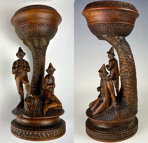 RARE Antique Early 19th Century Carved Swiss Black Forest Figural Goblet, 2 Figures, Hunters