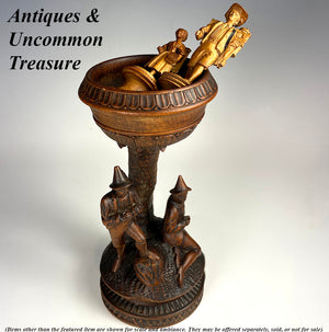 RARE Antique Early 19th Century Carved Swiss Black Forest Figural Goblet, 2 Figures, Hunters