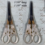 Antique Pair of French Palais Royal Carved Mother of Pearl and 18k Sewing Scissors, c.1810