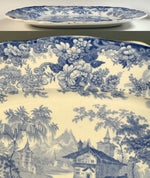 Large 16" Victorian English Blue Transferware Platter, Tranquil Landscape, "Genevese China"