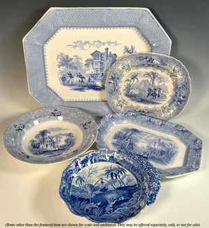 Large 16" Victorian English Blue Transferware Platter, Tranquil Landscape, "Genevese China"