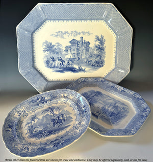 1830s - 1840 English Staffordshire Light Blue Transferware 17.5" Platter, Mayer Baronial Halls