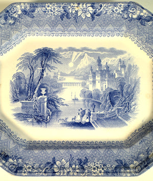 Antique 19th Century Blue Transferware, Staffordshire Pottery Platter, Stone China Tray Chalinor Corinthia