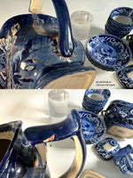 Antique English Staffordshire c.1825 Blue Transferware Teapot 16pc Tea Set, #4068 Looks like Clews, Unsigned