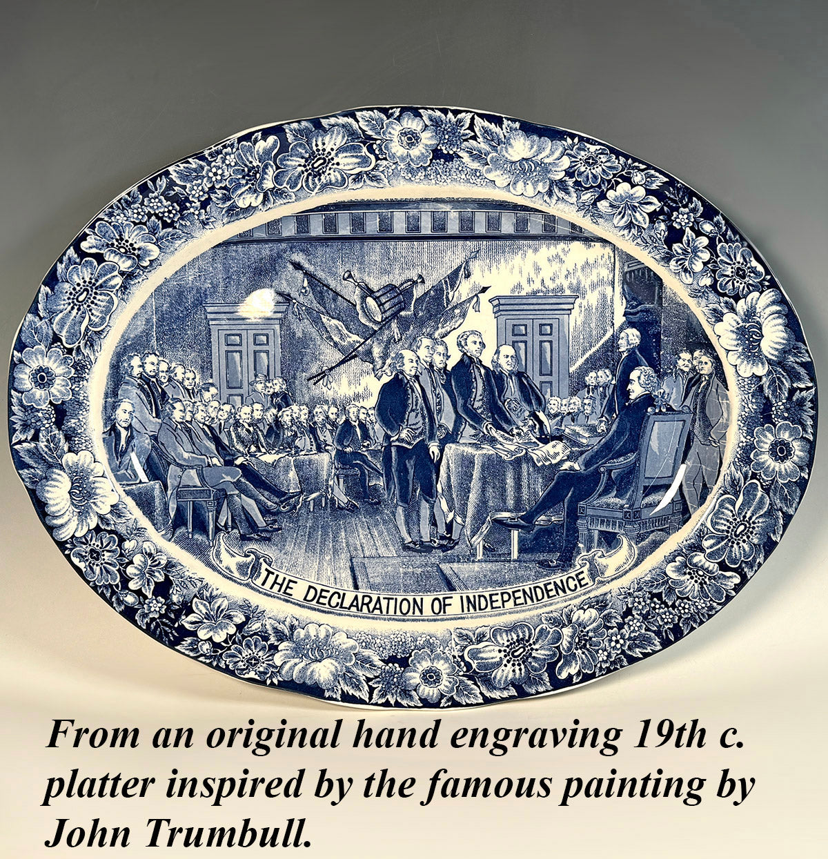 Collector's 18.5" x 14" Staffordshire Blue Transferware Platter, Declaration of Independence