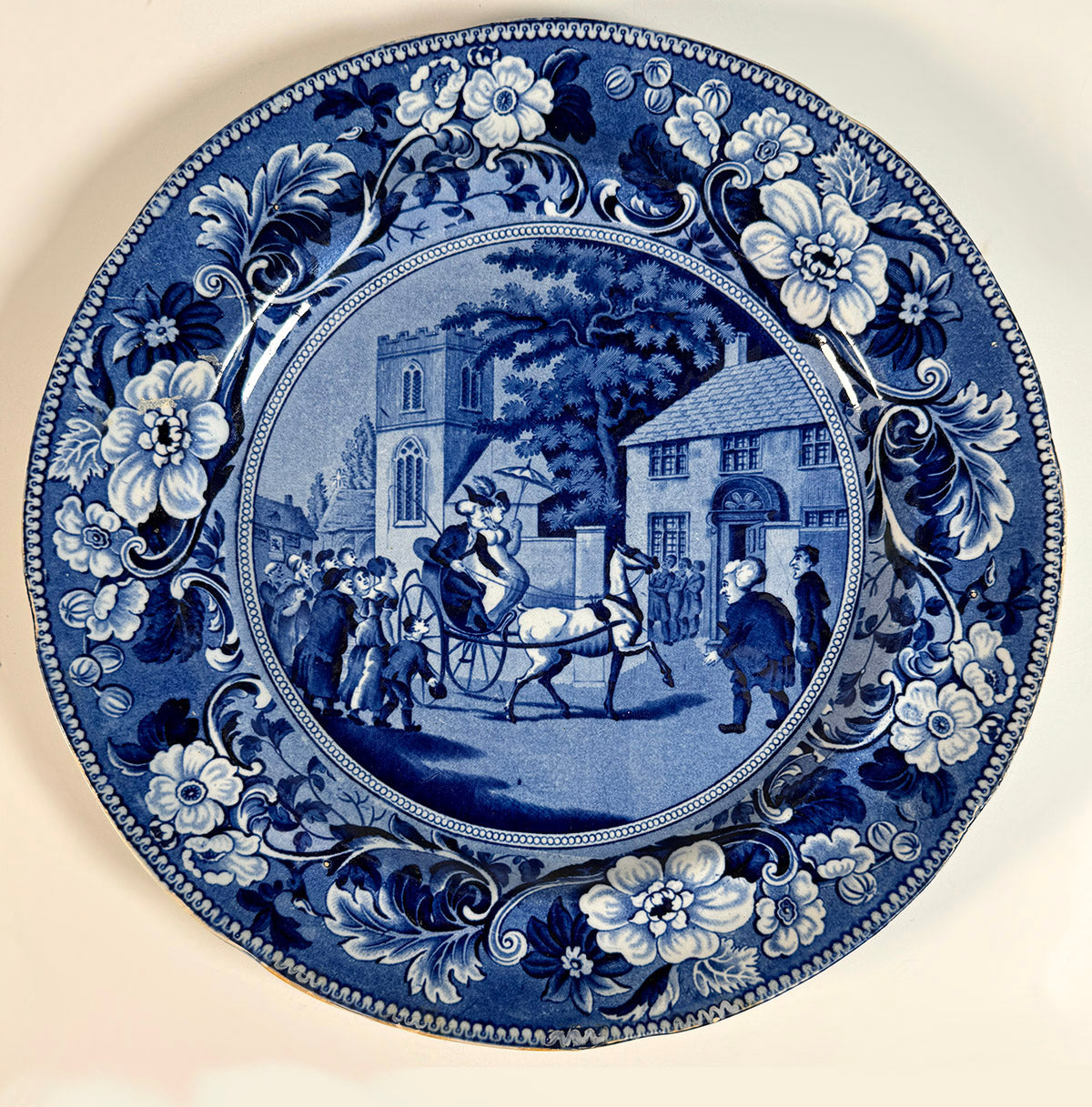 RARE Antique Early 1800s CLEWS plate. "Doctor Syntax taking Possession of his Living" Staffordshire Blue Transferware