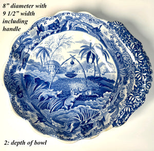 RARE c.1810-20 Spode Pickle Dish, Indian Sporting Series, Staffordshire Blue Transferware Stone China