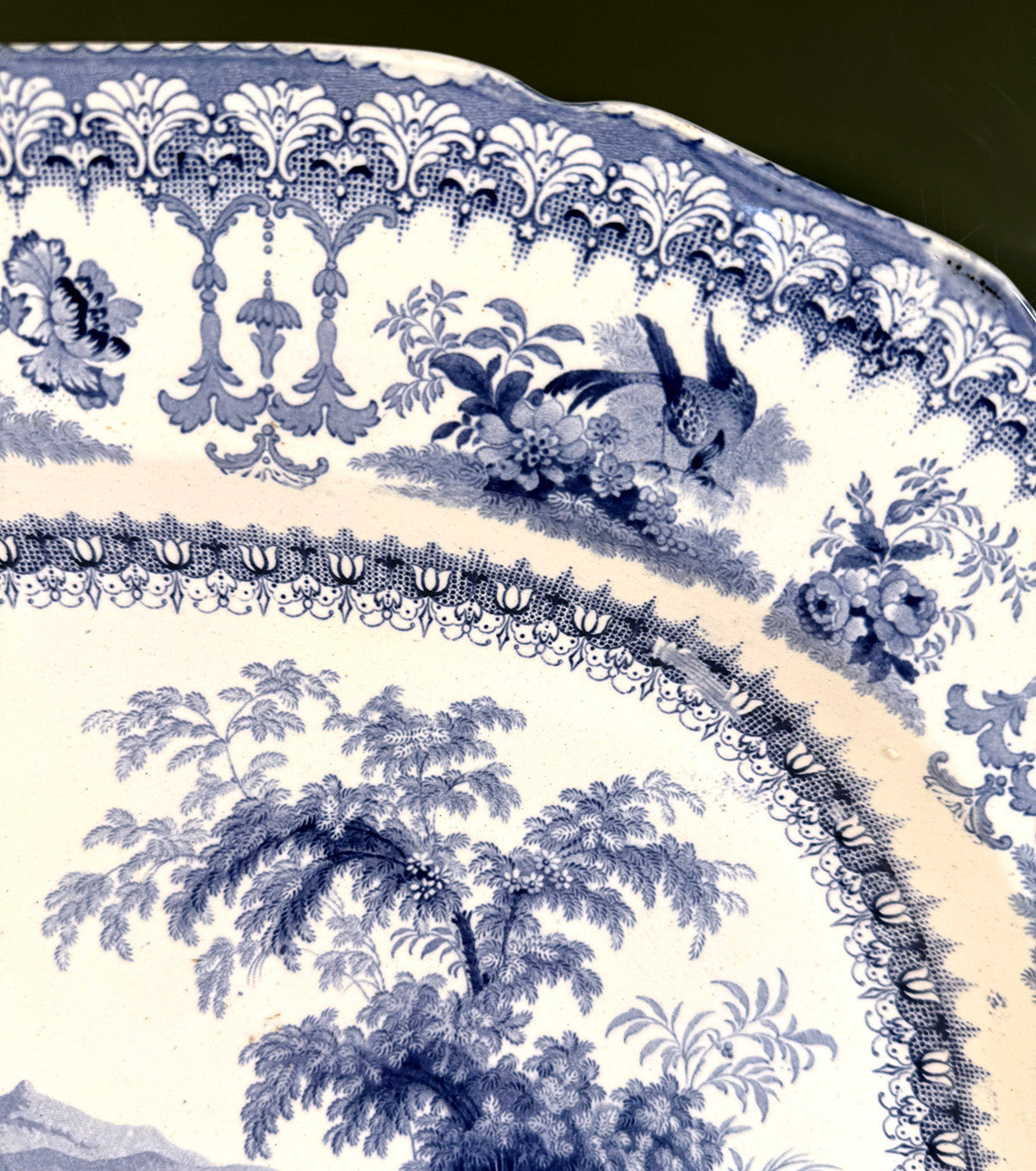Transferware HUGE Antique English Staffordshire Blue Transferware Stoneware China P ...