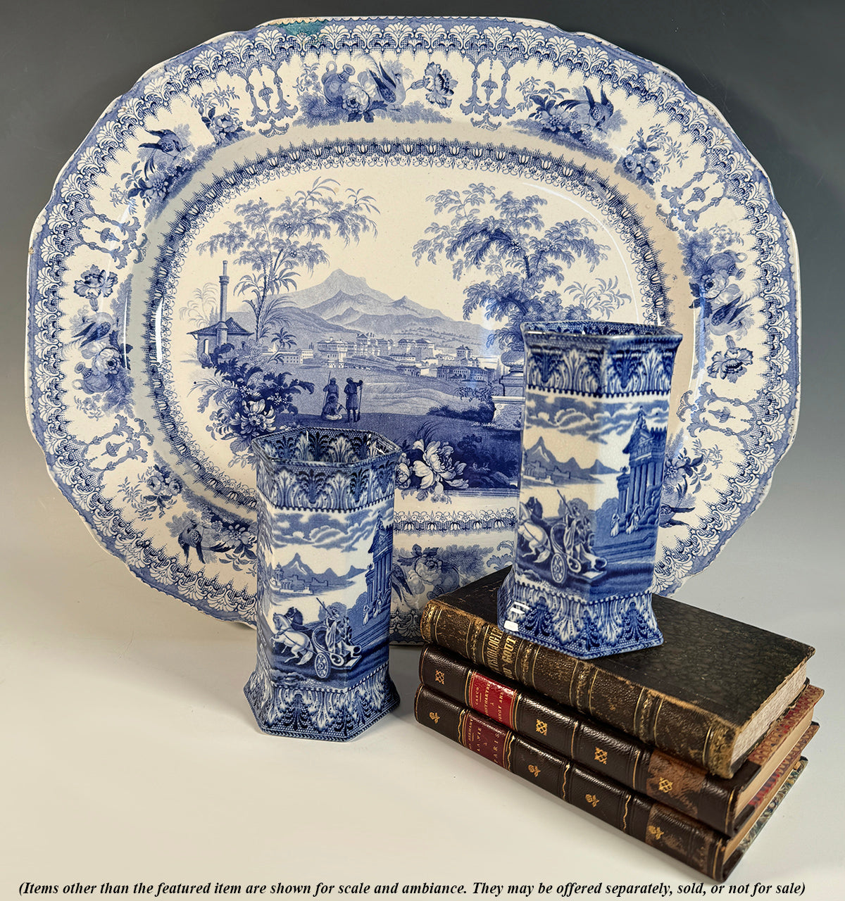 Transferware HUGE Antique English Staffordshire Blue Transferware Stoneware China P ...