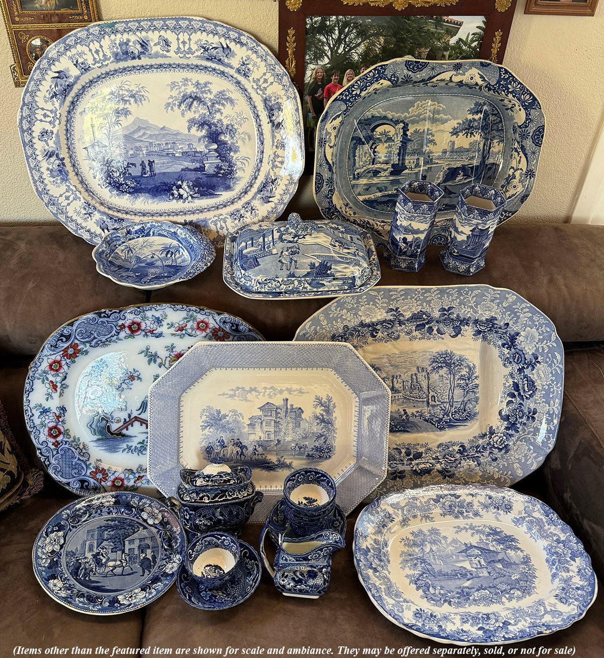 HUGE Antique English Staffordshire Blue Transferware Stoneware China P ...