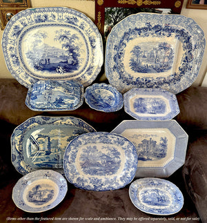 HUGE Antique English Staffordshire Blue Transferware Stoneware China Platter, Tray, Early Victorian