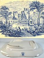 Antique c.1840 English Staffordshire 22.5" Meat or Turkey Platter, Serving Plate, Tray, Blue Transferware