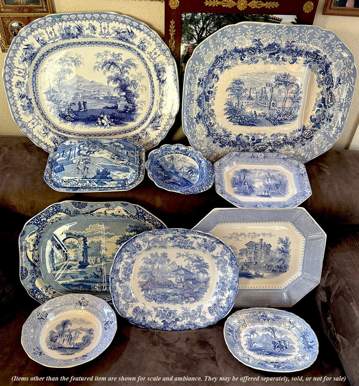 Antique c.1840 English Staffordshire 22.5" Meat or Turkey Platter, Serving Plate, Tray, Blue Transferware