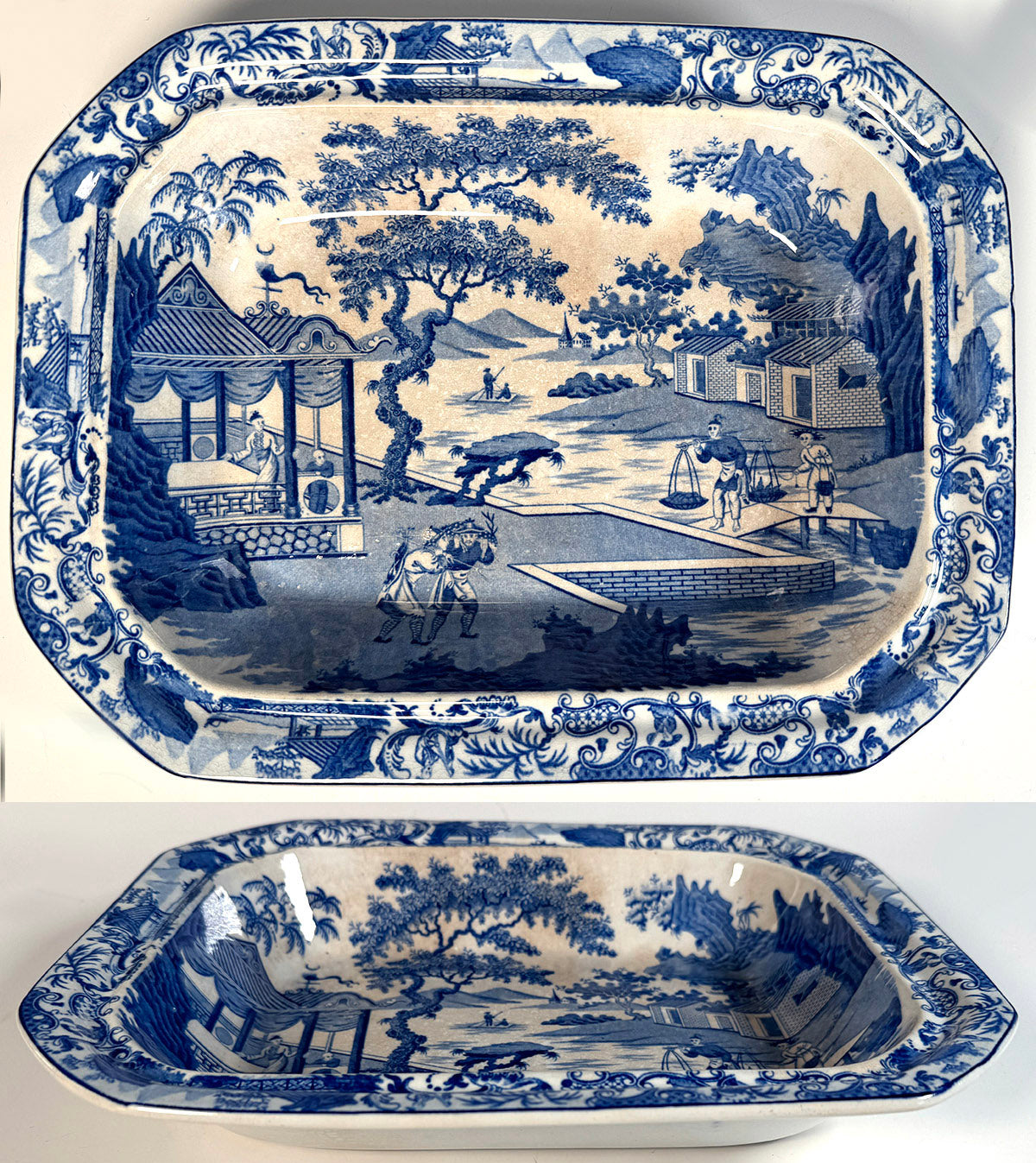 Antique c.1825 C J Mason Staffordshire English Blue Transferware  Ironstone Stone China Pottery Covered Bowl, Vegetable Dish