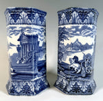 Superb Pair of Antique to Vintage English Stafforshire CAULDON Vases, Blue Transferware Roman Themes