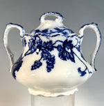 Antique English Flow Blue Staffordshire Semi-Porcelain Pottery Sugar Bowl, "Warwick" Pattern, Johnson Bros, England