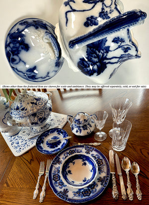Antique English Flow Blue Staffordshire Semi-Porcelain Pottery Sugar Bowl, "Warwick" Pattern, Johnson Bros, England