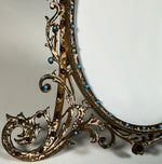 Large 10" Tall Antique French Bronze Easel Frame, Ornate with Enamel and Garnet & Turquoise Gems