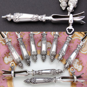 Antique French Sterling Silver 9pc Chop Gigot or "Manche á Cotelettes" Set, Figural Handles