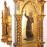 Fab Antique Florentine Gilt Carved 18" Gothic Style Frame with Illuminated Painting of Gabriel on Wood Panel