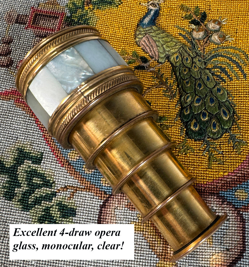 Exceptional Antique French 4-draw Mother of Pearl Barrel Monocular Opera Glass, Telescope